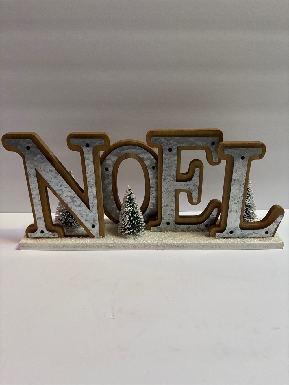 NOEL Freestanding Holiday Sign with Snowy Trees - Neutral